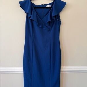 Calvin Klein Royal Blue Ruffle Midi Dress